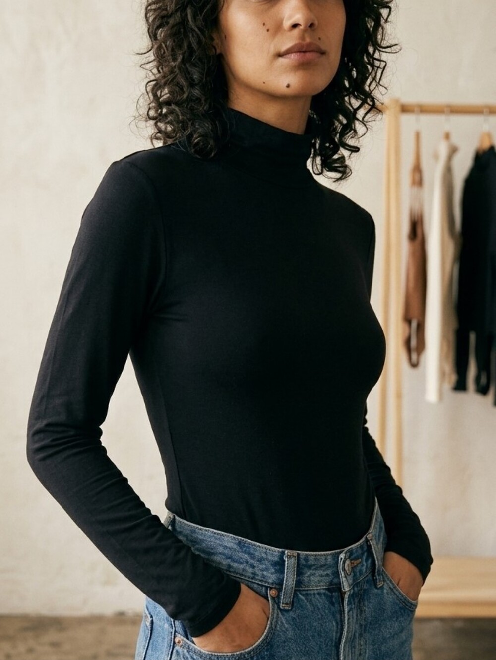 Hudson North Black Mock Neck Keyhole Back Bodysuit Womens Size XL Long Sleeve
